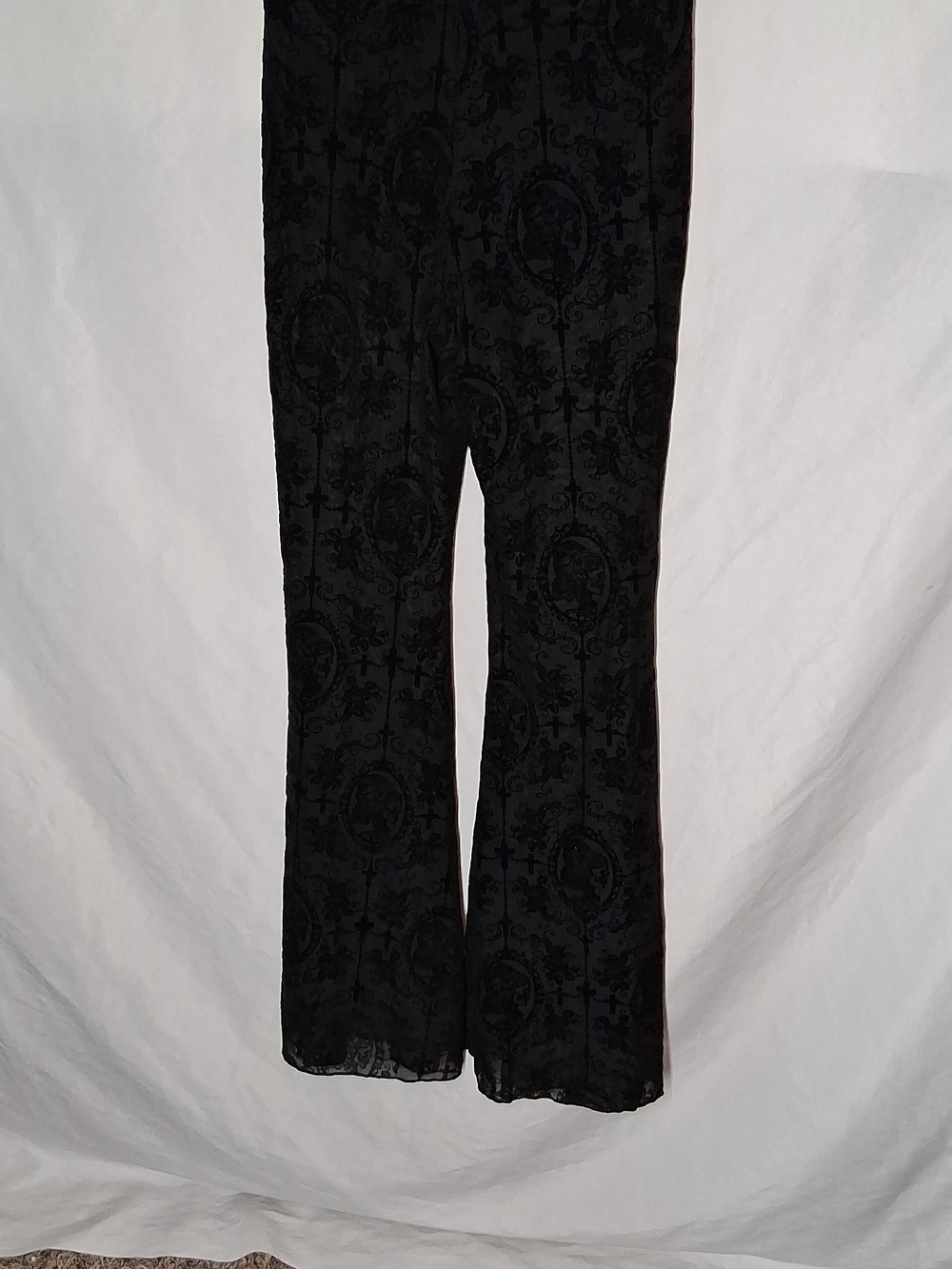 Black Burnout Velvet Laced  Goth Flared Bottom with Subtle Pattern - Picture 15 of 16